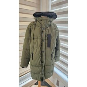 Noize Cruelty Free Outerwear Puffer Coat Olive Green Hooded Full Zip Women sz XL